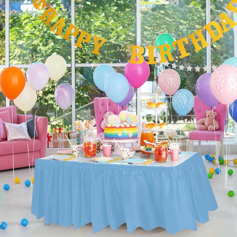 DecorRack Table Skirt, 29 in x 14 ft -BPA Free- Plastic Tableskirt, Disposable, Reusable, Rectangular Tablecloth Skirt, Light Blue (1 Pack) - Image 3